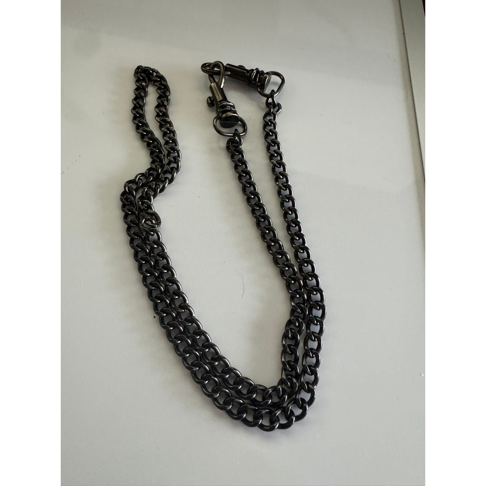 Gunmetal Double Bolt Snap Curb Chain Wallet Key Lanyard Punk Gothic Accessory